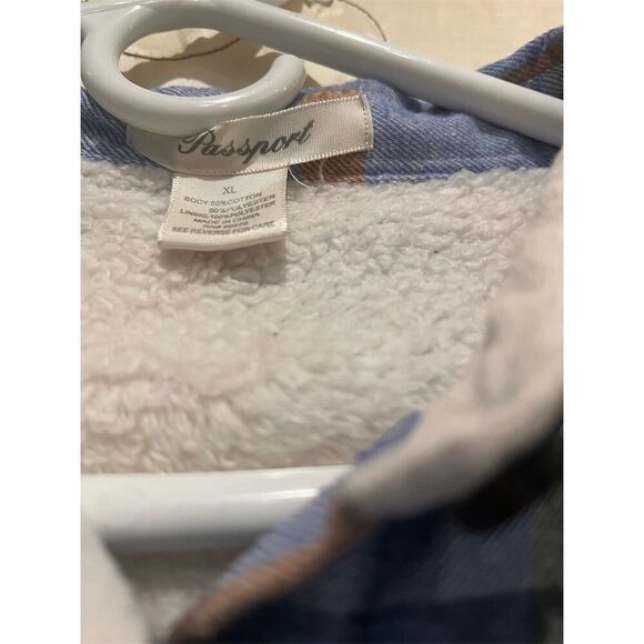 Pasport Women's XL Plaid Flannel Shacket Jacket Blue Brown Sherpa Lined - Picture 2 of 4